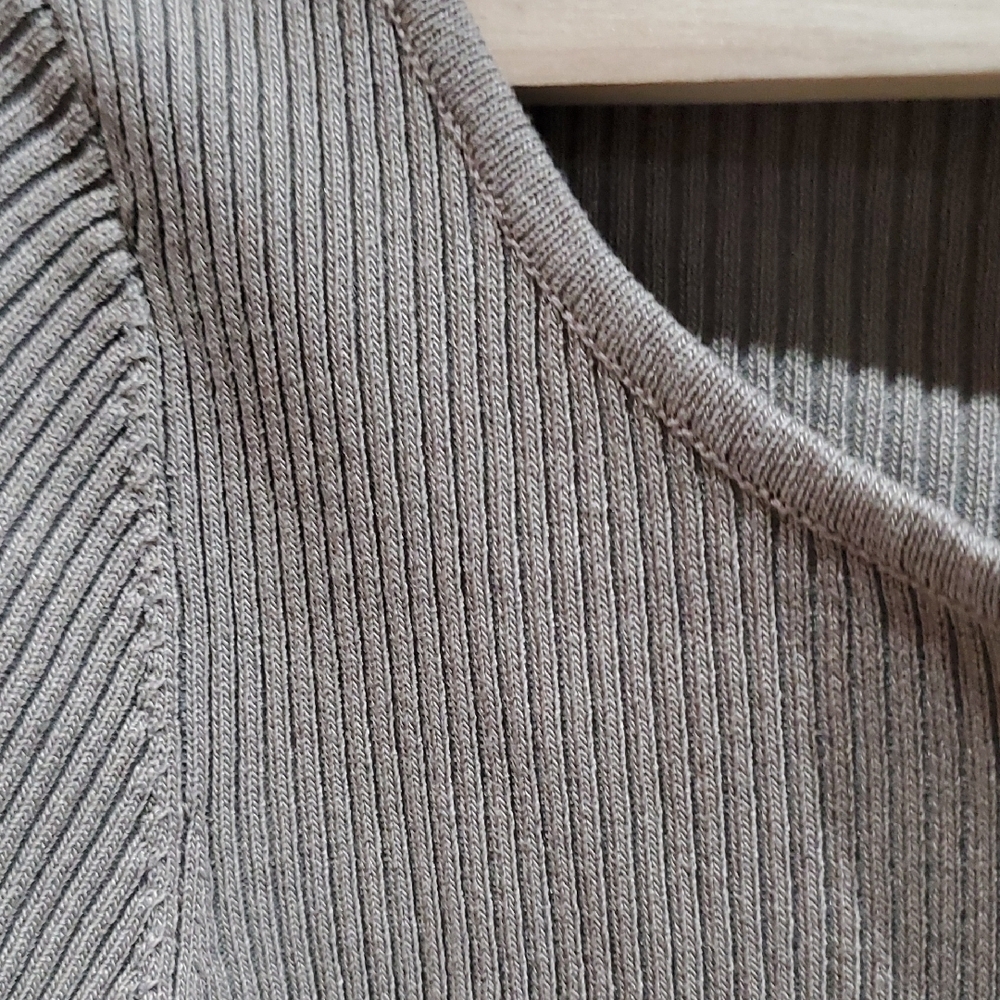 Hera Collection Taupe Ribbed Long Sleeve Top Minimalist Neutral Versatile Casual - Picture 2 of 5
